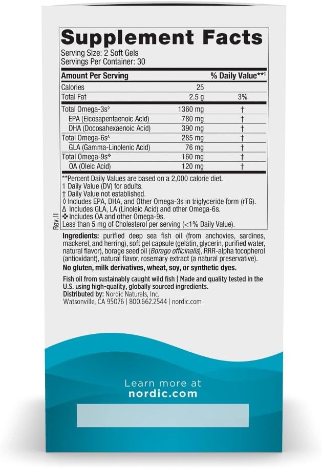 Nordic Naturals Complete Omega Xtra, Lemon - 60 Soft Gels - 1360 mg Omega-3 + 76 mg GLA - Healthy Skin - Cognition - Non-GMO - 30 Servings
