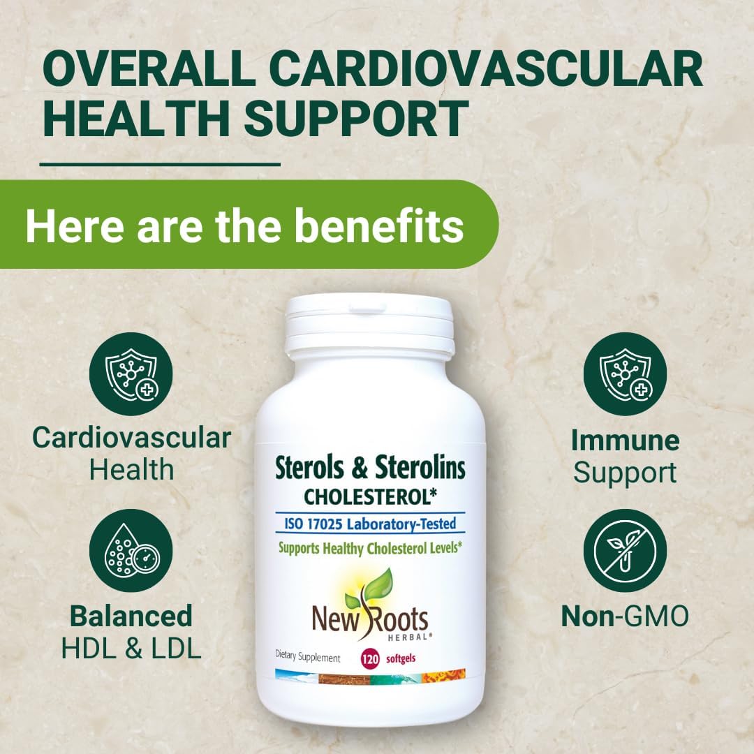 NEW ROOTS HERBAL Plant Sterols and Sterolins Supplement with Organic Flaxseed | Stanols or Phytosterols for Cholesterol Support with Source of Omega-3s (120 Softgels)