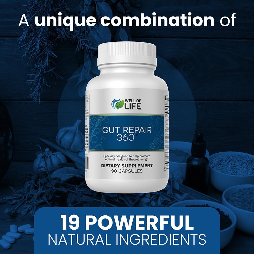 Gut Repair 360: Natural Formulated Formula Emerged from The Lab - Pure Essence Organic Capsules Non-GMO Gluten-Free Soy-Free Dairy-Free USA Made - Supporting Your Healthy Gut