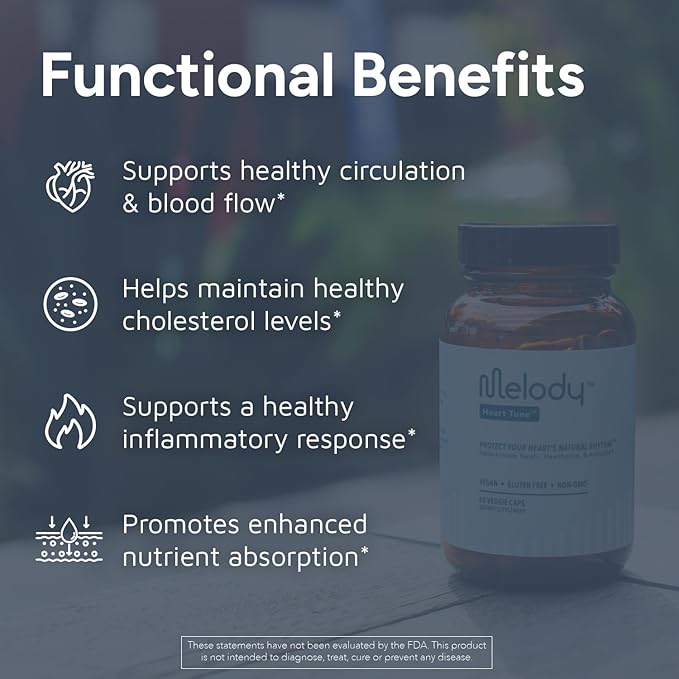 Melody Heart Tune 4-in-1 Blood Pressure Support Supplements – 2 Month Supply – 2,400 FU Nattokinase, Reishi Mushroom & Hawthorn – Dr. Formulated for Vascular Circulation & Flow – 60 Vegan Capsules