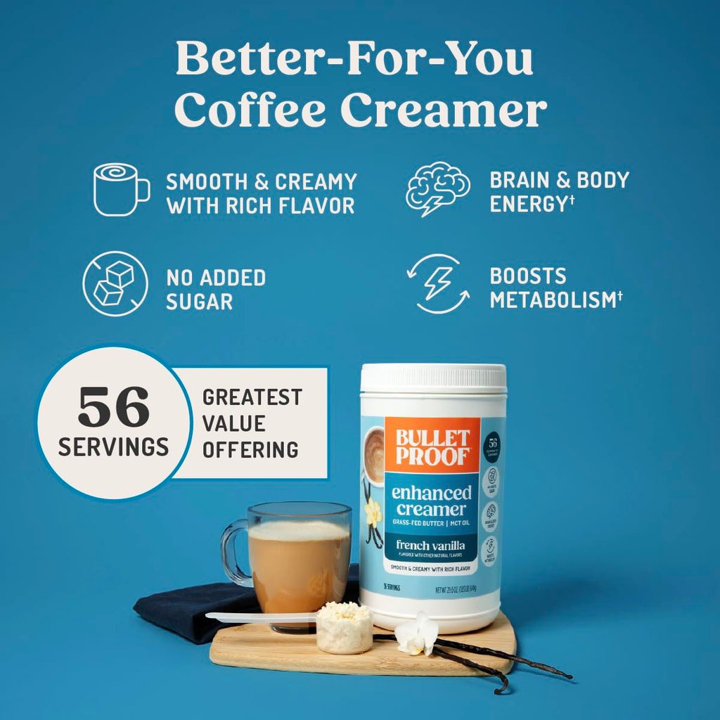 Bulletproof French Vanilla Creamer, 29.6 Ounces, Keto Coffee Creamer with MCT Oil and Grass-Fed Butter, Value Offering, Packaging May Vary