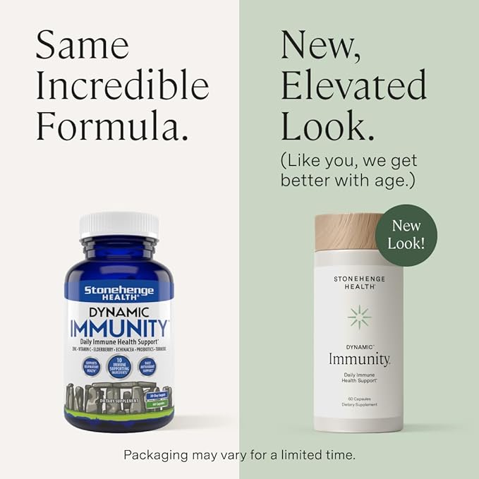 Stonehenge Health Dynamic Immunity Daily Supplement 10-in-1 Immune Boosters Zinc, Elderberry, Echinacea, Vitamin C & Probiotic L. Acidophilus – Supports Immune System & Respiratory Health, 60 Capsules