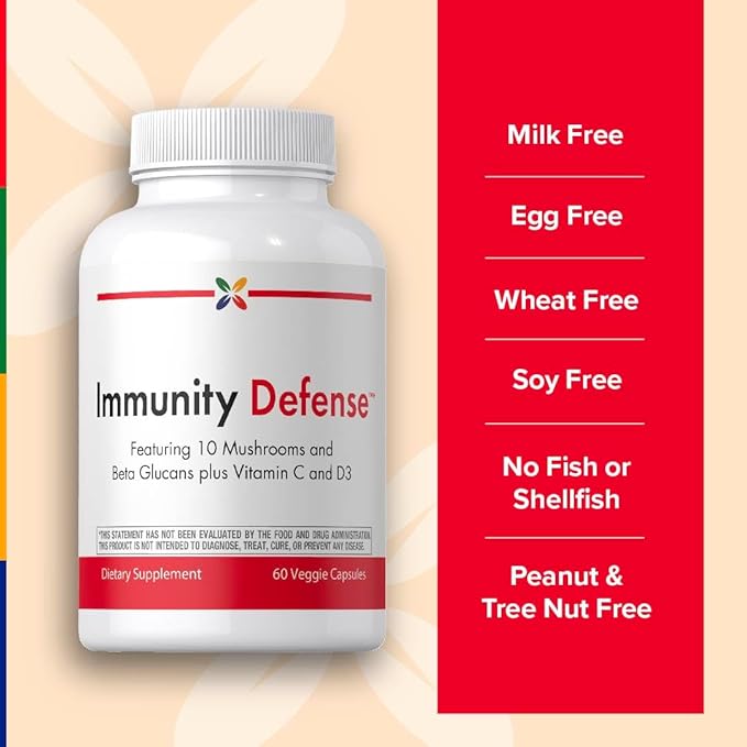 Stop Aging Now - Immune Support - with Vitamin C, Vitamin D3 and Mushroom Complex - 60 Vegetarian Capsules