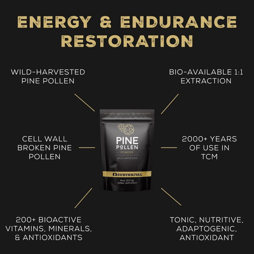 Surthrival: Pine Pollen Powder (8 oz), Wild Harvested, Energy & Endurance Restoration