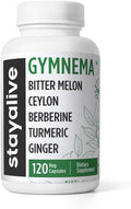STAY ALIVE Gymnema Sylvestre 25:1 Extract, 120 Capsules with Bitter Melon, Ceylon Cinnamon, Berberine, Turmeric, Ginger, Amla Powder and Fenugreek, Non-GMO & Gluten Free Gymnema Sylvestre Supplement