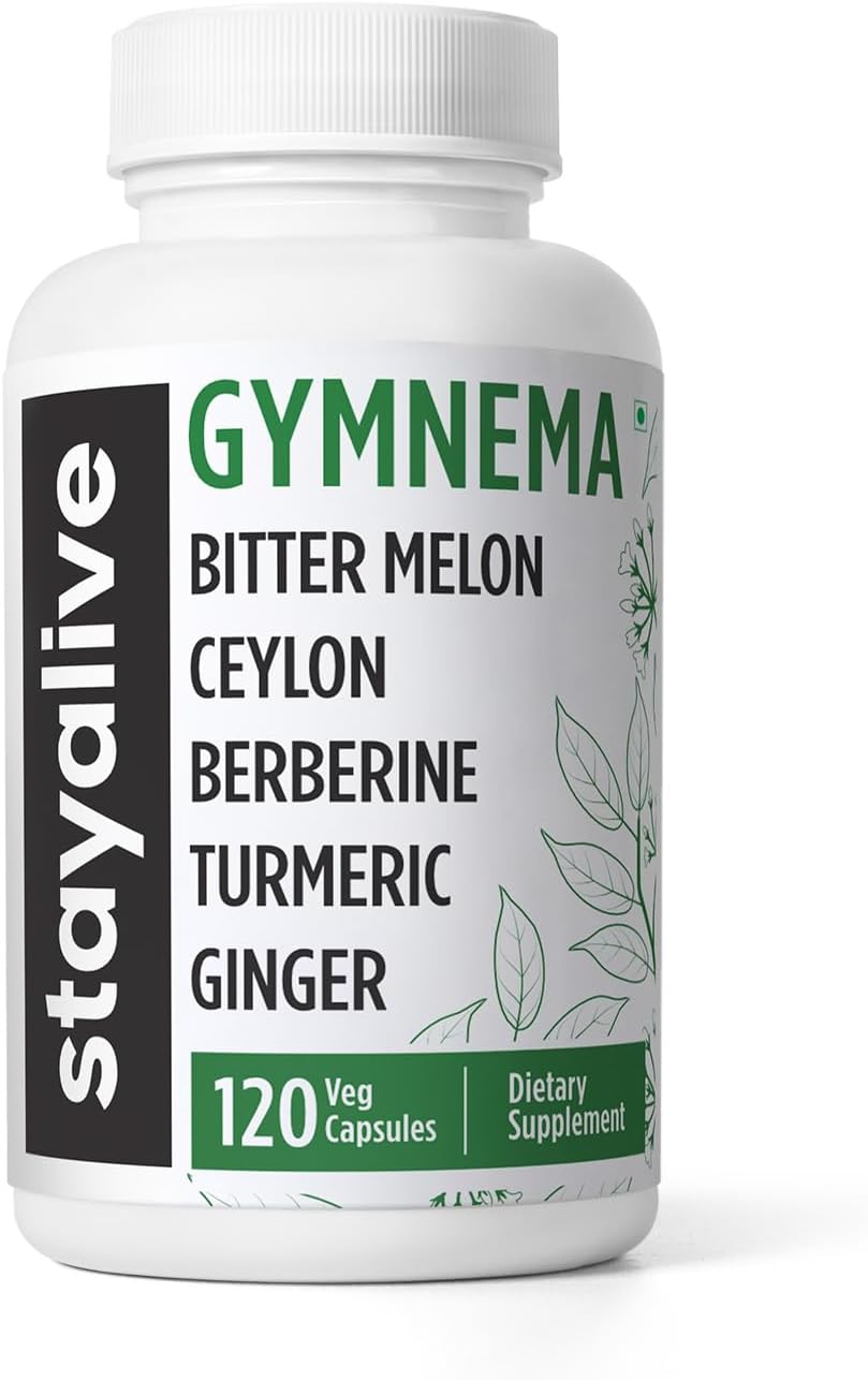 STAY ALIVE Gymnema Sylvestre 25:1 Extract, 120 Capsules with Bitter Melon, Ceylon Cinnamon, Berberine, Turmeric, Ginger, Amla Powder and Fenugreek, Non-GMO & Gluten Free Gymnema Sylvestre Supplement