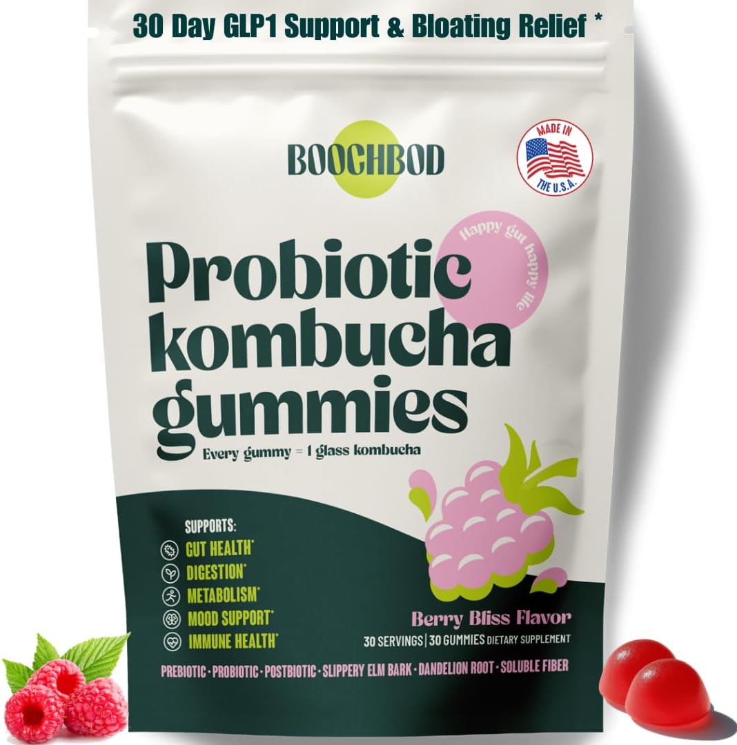 Probiotic Kombucha Gummy - Prebiotics, Probiotics, Postbiotics, Fiber Supplement, Slippery Elm, Dandelion Root, MCT Oil, for Bloating, Gut Health - Probiotics for Women, Probiotics for Men