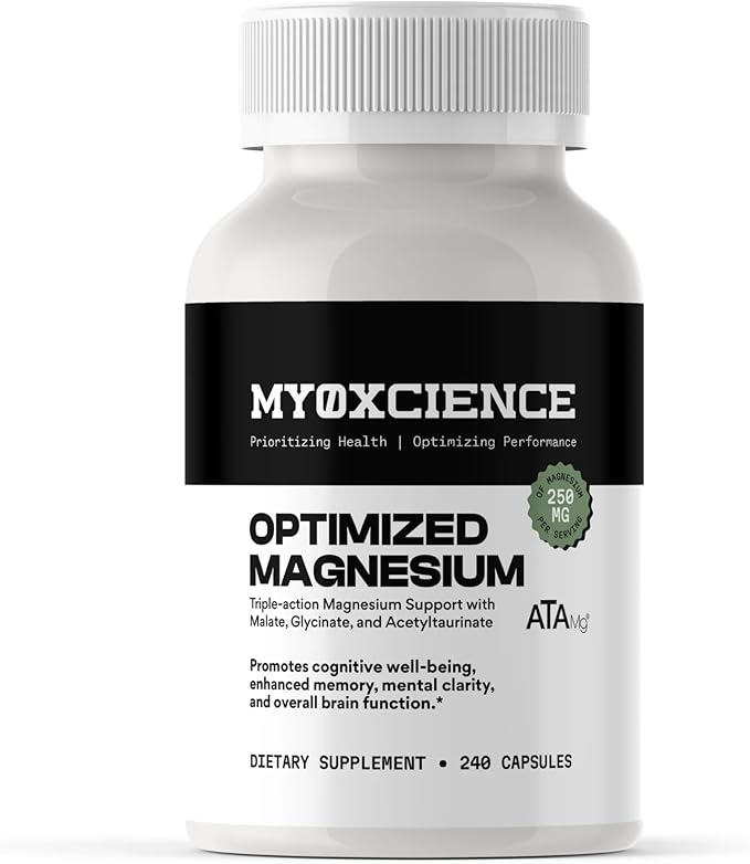 MYOXCIENCE Optimized Magnesium Glycinate + Magnesium Taurate (as ATAmag®) for High Brain Bioavailability to Support Stress Relief and Sleep | 80 Servings
