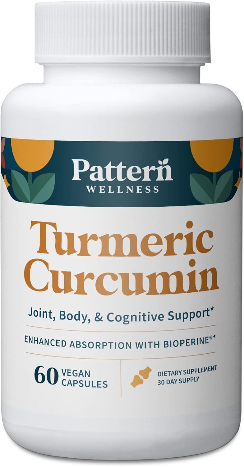 Pattern Wellness Turmeric Curcumin – 1300mg – 95% Curcuminoids with BioPerine® Black Pepper – Joint, Cognitive & Immune Support – Non-GMO, Gluten Free – 60 Capsules