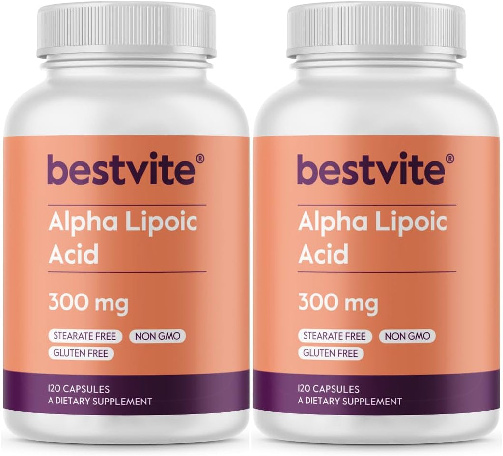 BESTVITE Alpha Lipoic Acid 300mg per Capsule (240 Capsules) (120 x 2) No Stearate - No Flow Agents - Non GMO - Gluten Free