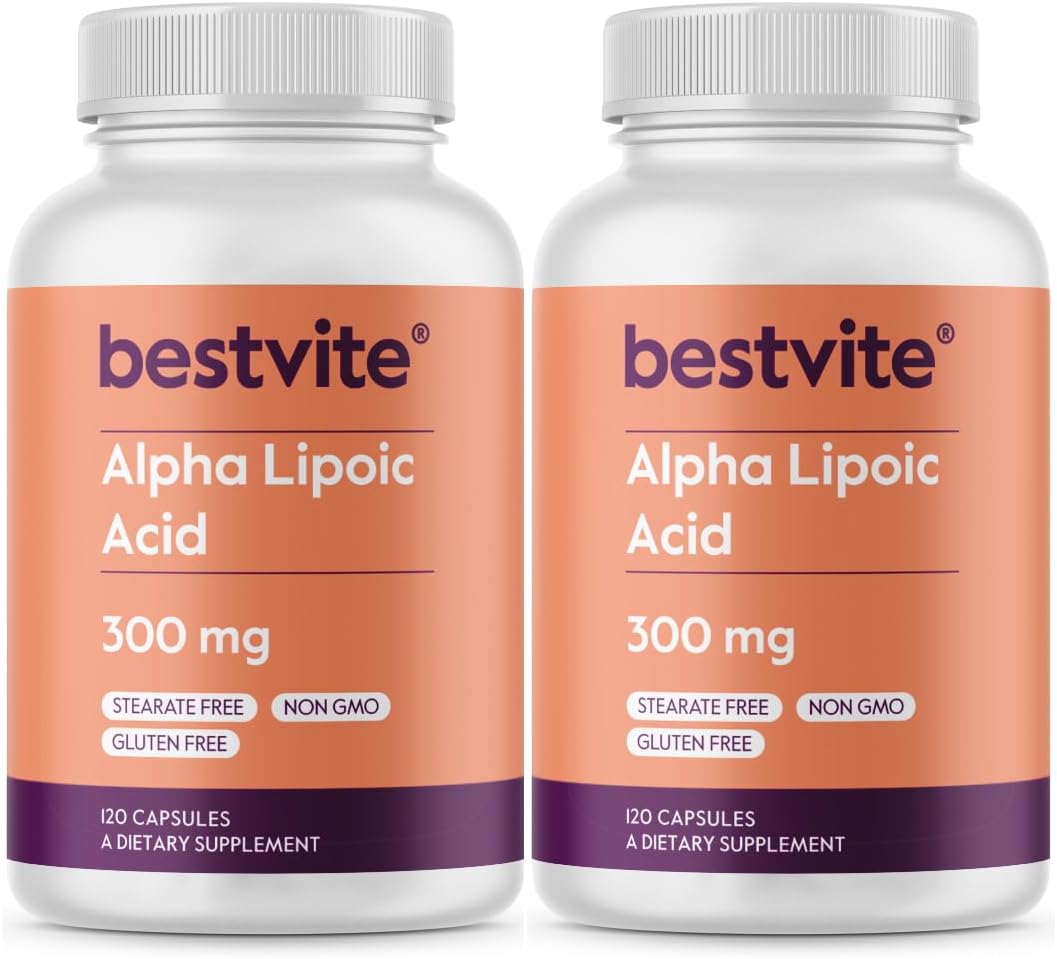 BESTVITE Alpha Lipoic Acid 300mg per Capsule (240 Capsules) (120 x 2) No Stearate - No Flow Agents - Non GMO - Gluten Free
