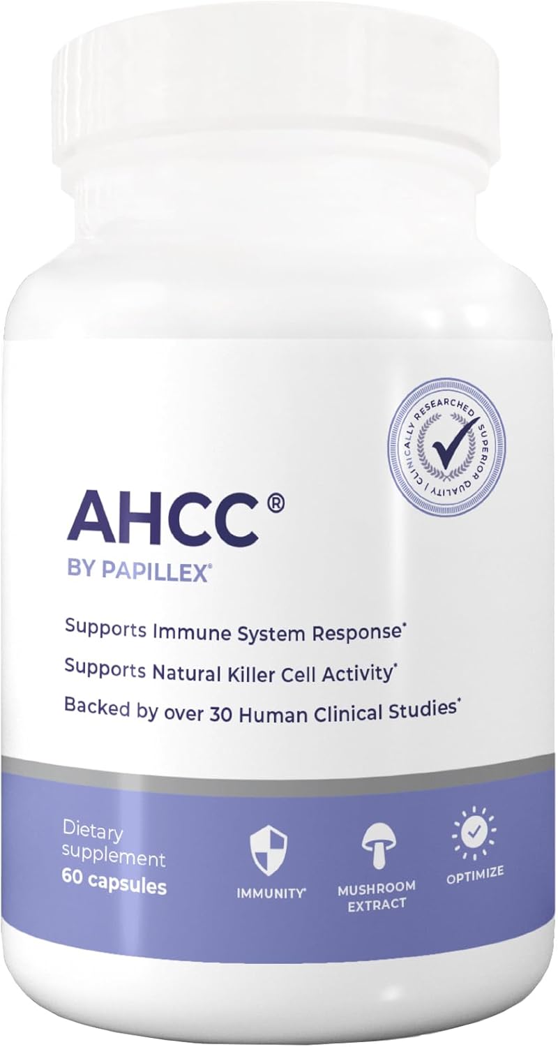 AHCC Supplement - Maximum Strength - Natural Immune Support Extract - Maintains Natural Killer Cell Activity - 20+ Human Research Studies - 60 Veggie Capsules (1 Pack)
