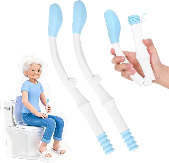 Foldable Toilet Aid, 15.6“ Long Comfort Wipe Wand Bottom Buddy Toilet Self Tissue Aids for Toileting, Self Help Wipe Butt for Overweight Limited Mobility,Elderly, Pregnancy（2pcs）