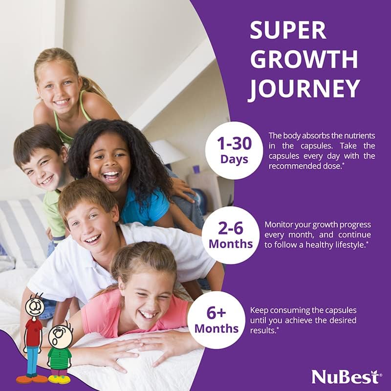 NuBest Tall, Bone Health Supplement - Grow Taller, Strength Increase Formula for Children (5+) & Teens Helps Maximum Bone Health with Calcium, Collagen & Herbs - 6 Pack
