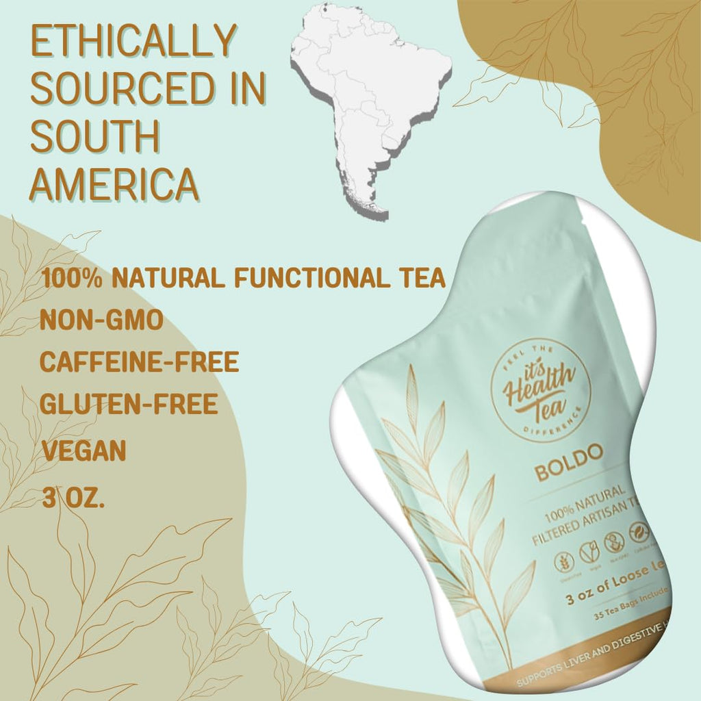 Boldo Herbal Tea — Traditionally Used for Digestive Comfort & Healthy Bile Flow | 35 Filtered Tea Bags Included | Caffeine-Free, Gluten-Free | 3 oz Loose Leaf