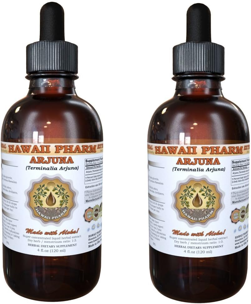 Arjuna Liquid Extract, Organic Arjuna (Terminalia Arjuna) Dried Bark Powder Tincture Herbal Supplement 2x2 oz