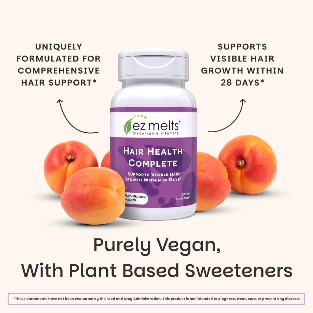 EZ Melts Hair Health Complete - Hair Supplement to Support Strength & Growth - Includes AnaGain Nu, Biotin, Apigenin, Bambo Silica & More - 1 Pack