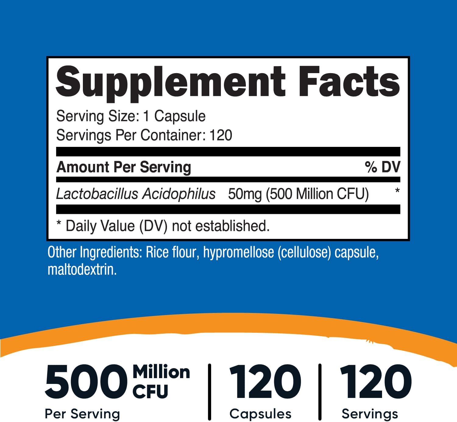 Nutricost Lactobacillus Acidophilus 500 Million CFU Per Serving (120 Capsules)