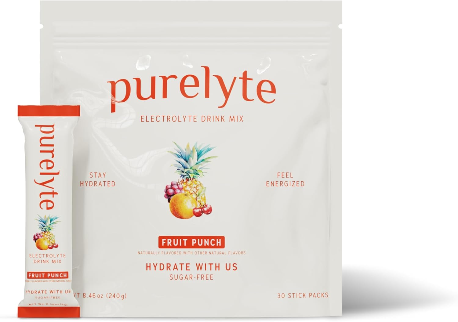 Electrolyte Drink Mix – Sugar-Free Hydration Powder Packets – Clean Electrolytes with Trace Minerals – Keto, Vegan, Gluten-Free – No Artificial Sweeteners – 30 Sticks – Fruit Punch