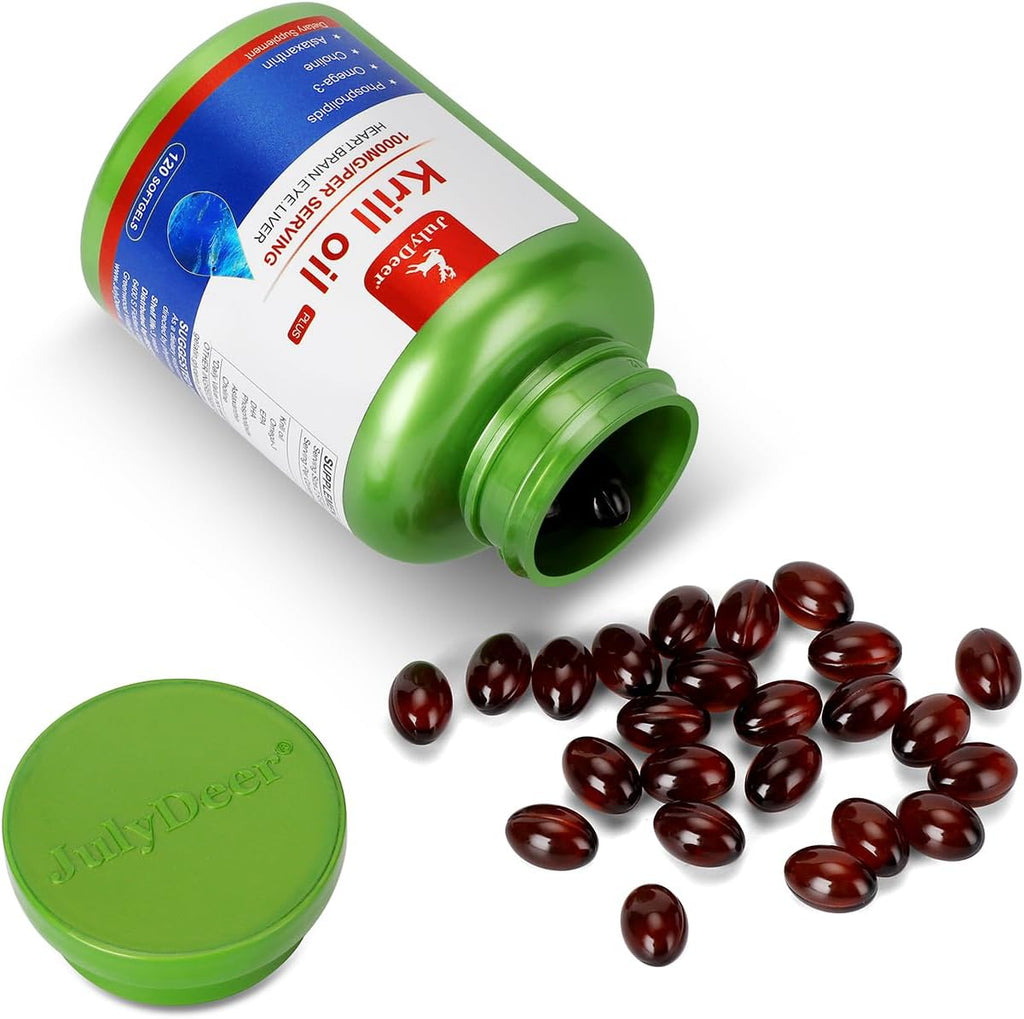 Krill Oil 1000 mg 240 Softgels with Omega-3s EPA, DHA, Astaxanthin and Phospholipids Supplement, Antarctic Krill No Fishy Aftertaste for Joint, Heart, Brain and Immunity - 2 Bottles