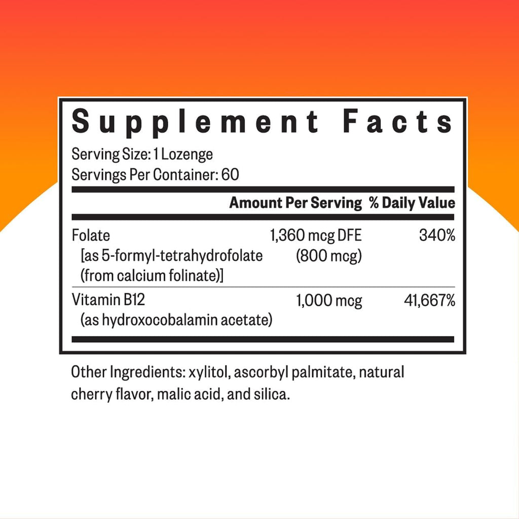 Seeking Health Hydroxo B12 with Folinic Acid, 1,000 mcg Vitamin B12 and 800 mcg DFE Folate Supplement, Supports Methylation and Homocysteine Levels, Energy Support, Vegan & Vegetarian (60 lozenges)*