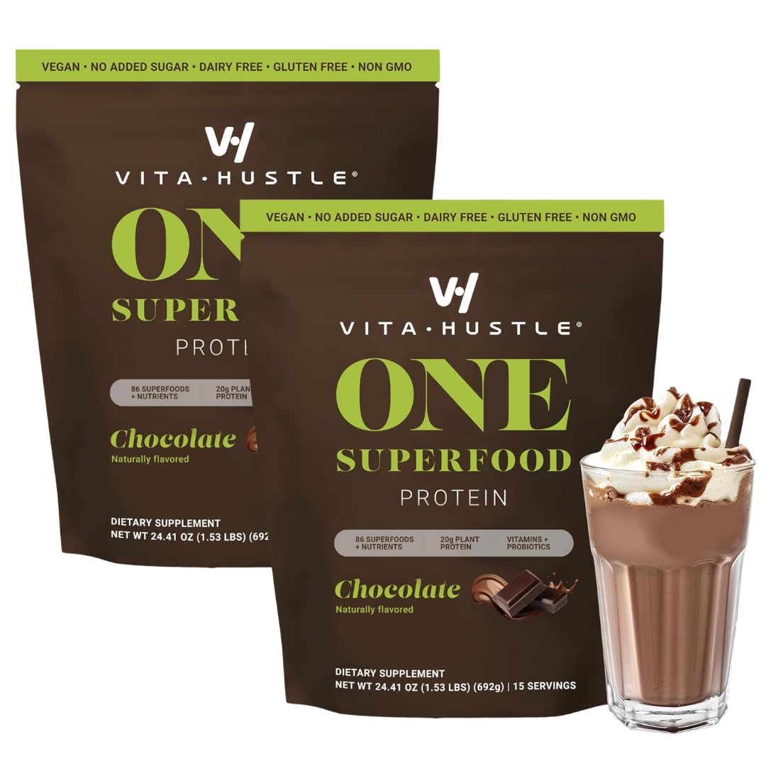 VitaHustle ONE Meal Replacement Shake - Plant Based Protein Powder by Kevin Hart - Vegan, Meal Replacement Powder with Superfoods, Vitamins, Adaptogens & Probiotics - Chocolate Flavor, 30 Servings