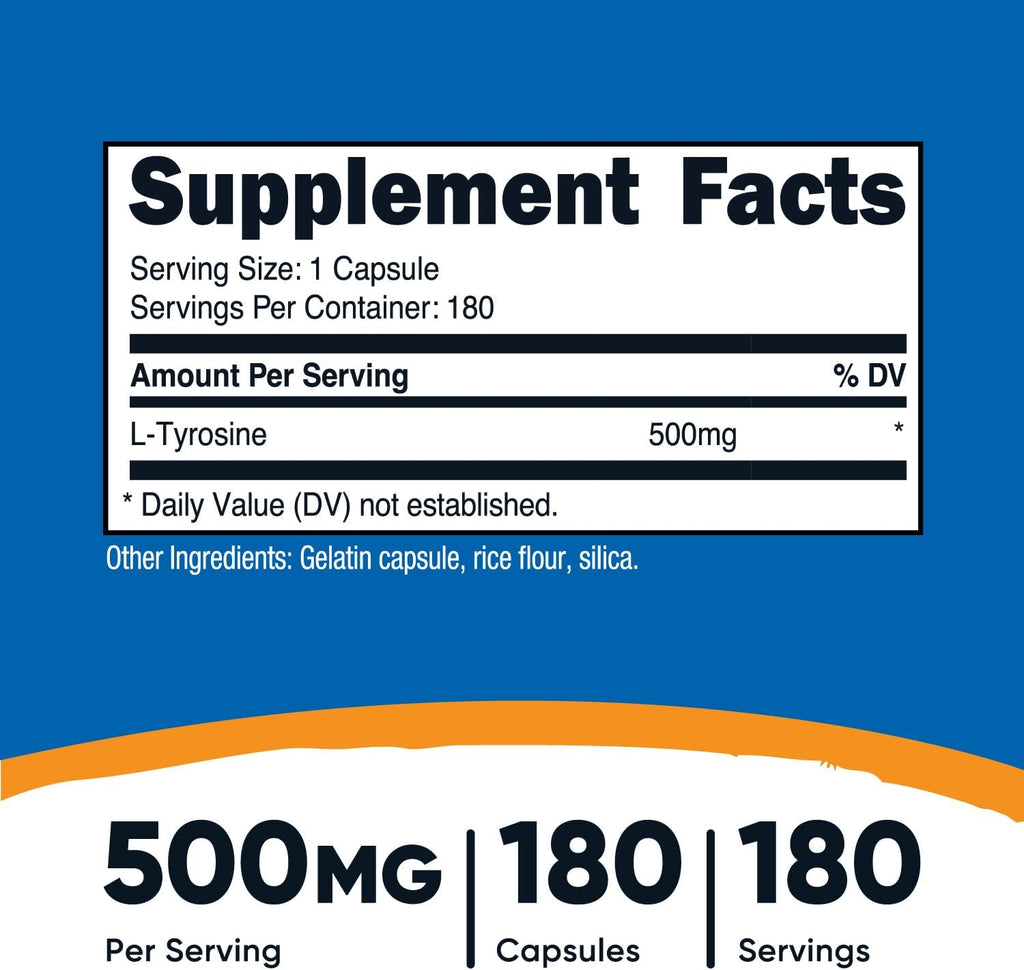 Nutricost L-Tyrosine 500mg, 180 Capsules (2 Bottles)