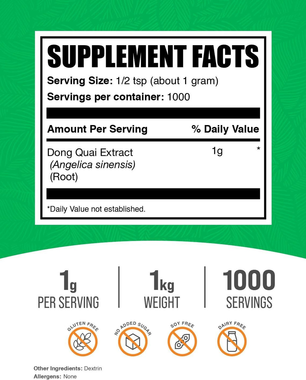 BulkSupplements.com Dong Quai Root Extract Powder - Angelica Root Powder, Dong Quai Herbal Supplements - Vegan & Gluten Free, 1g per Serving, 1kg (2.2 lbs) (Pack of 1)
