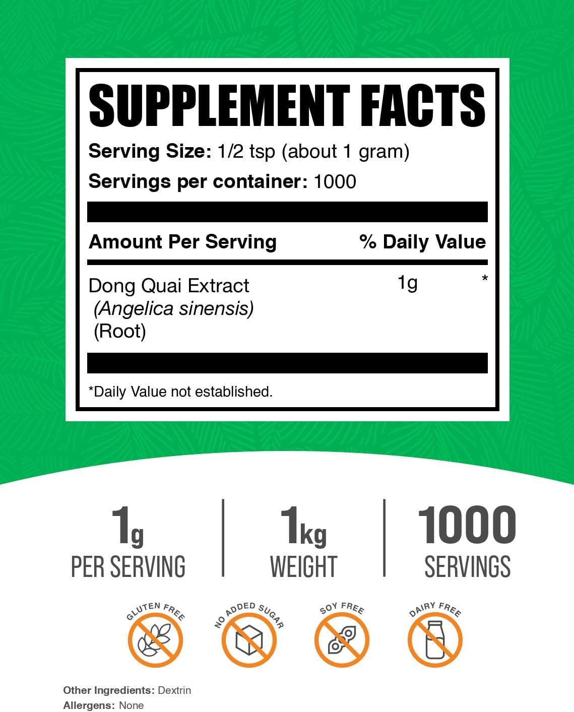 BulkSupplements.com Dong Quai Root Extract Powder - Angelica Root Powder, Dong Quai Herbal Supplements - Vegan & Gluten Free, 1g per Serving, 1kg (2.2 lbs) (Pack of 1)