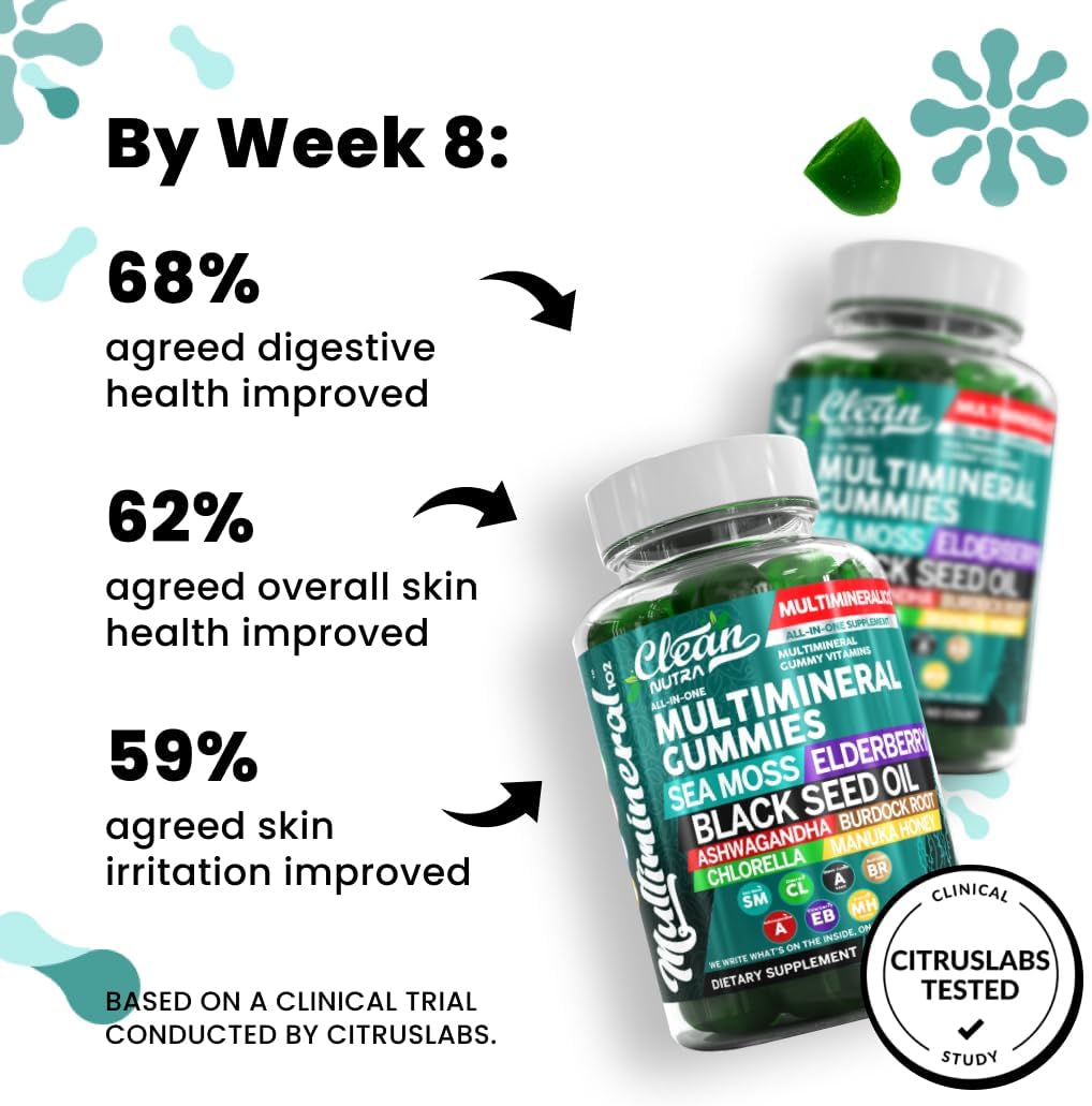 Sea Moss Gummies | Clinically Tested - Black Seed Oil Ashwagandha Elderberry Burdock Root Chlorella Manuka Honey - Vegan Irish Sea Moss Gummy Vitamins for Adults Kids Men Women - Green Apple Flavor