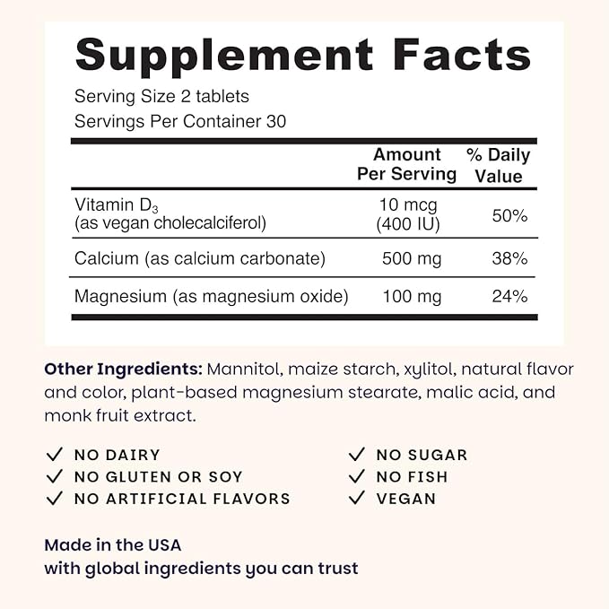 EZ Melts Calcium & Magnesium - Daily Supplement for Heart, Bone, Immune & Brain Health - with Vitamin D3 - Non-GMO & Vegan - Strawberry Smoothie - 120 Dissolvable Tablets (60 Servings)