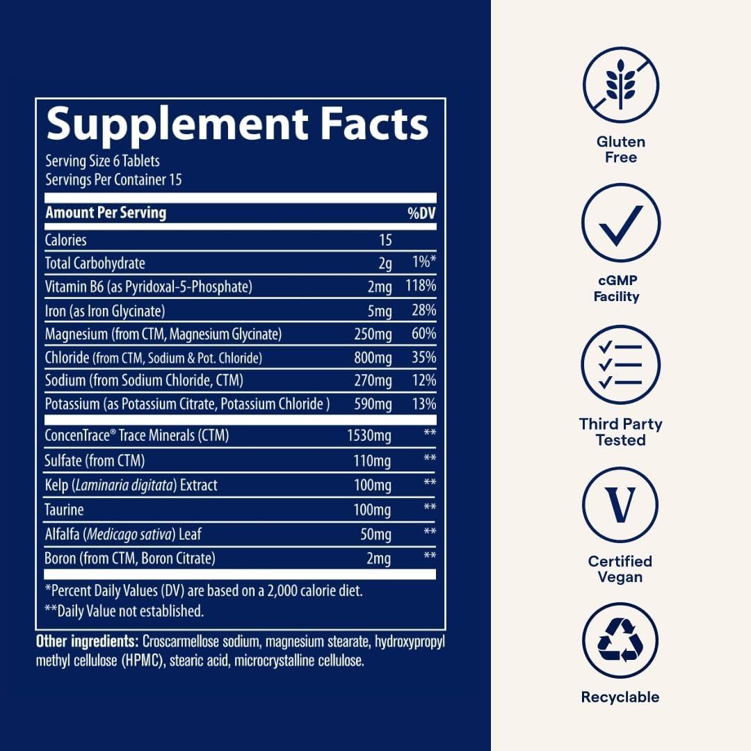 Trace Minerals Electrolyte Stamina - Heart Health & Hydration Support - Electrolyte Supplement Aids Muscle Cramp Relief & Endurance - Mineral Supplement with Magnesium - 90 Tablets (15 Servings)