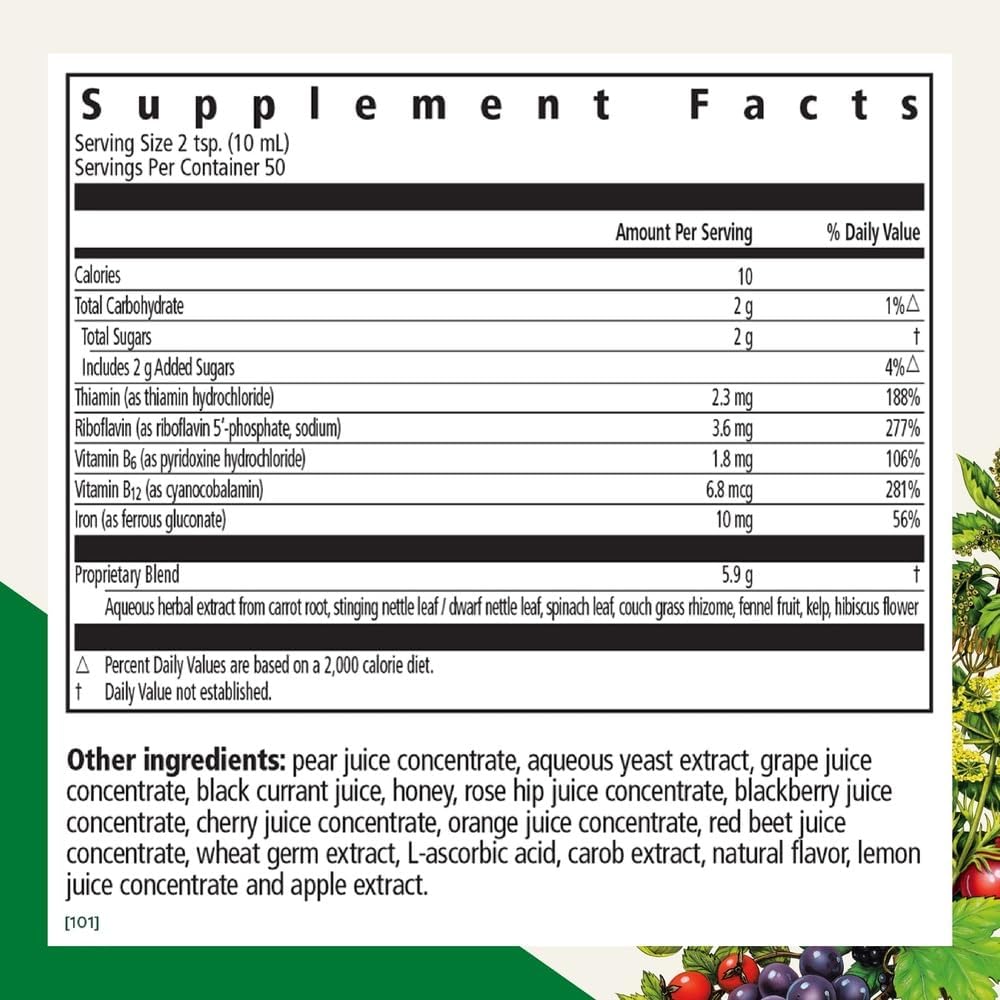 Floradix by Salus Iron & Herbs - Liquid Herbal Supplement for Energy Support* - Iron Supplement with Vitamin C & B Complex Vitamins - for Men & Women - 16.9 Fl Oz