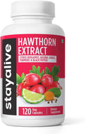 STAY ALIVE Extra Strength Hawthorn Berry Capsules, 20:1 Extract, 6-in-1 Antioxidant w/Citrus Bergamot, Turmeric Root Powder, Garlic, Arjuna & Black Pepper, 120 Vegan Pills, Hawthorne Berry Supplement