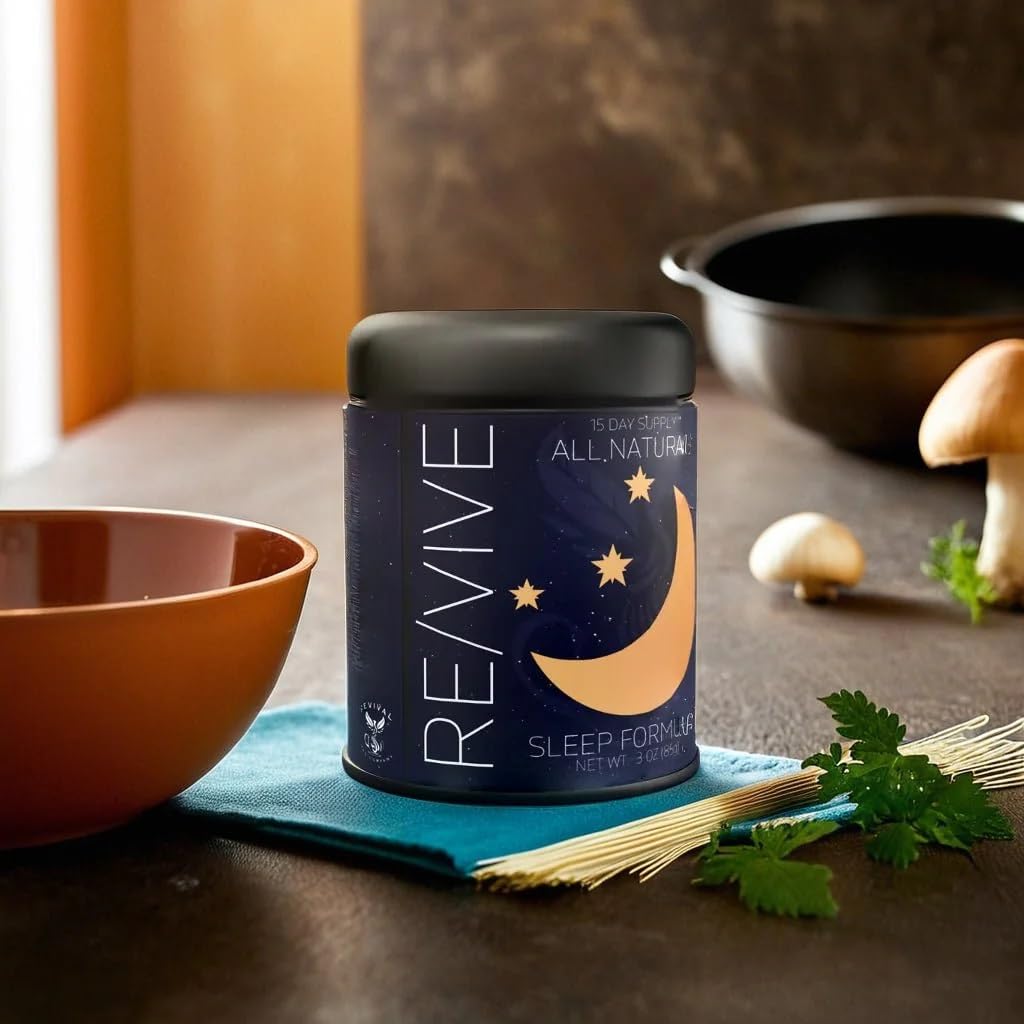 Revival Tea Company RE/VIVE - Mushroom Coffee Alternative Sleep Formula - Herbal Tea made from Peppermint Leaf, Valerian Root, and Mushroom Powder - Caffeine-Free - 3 Ounces