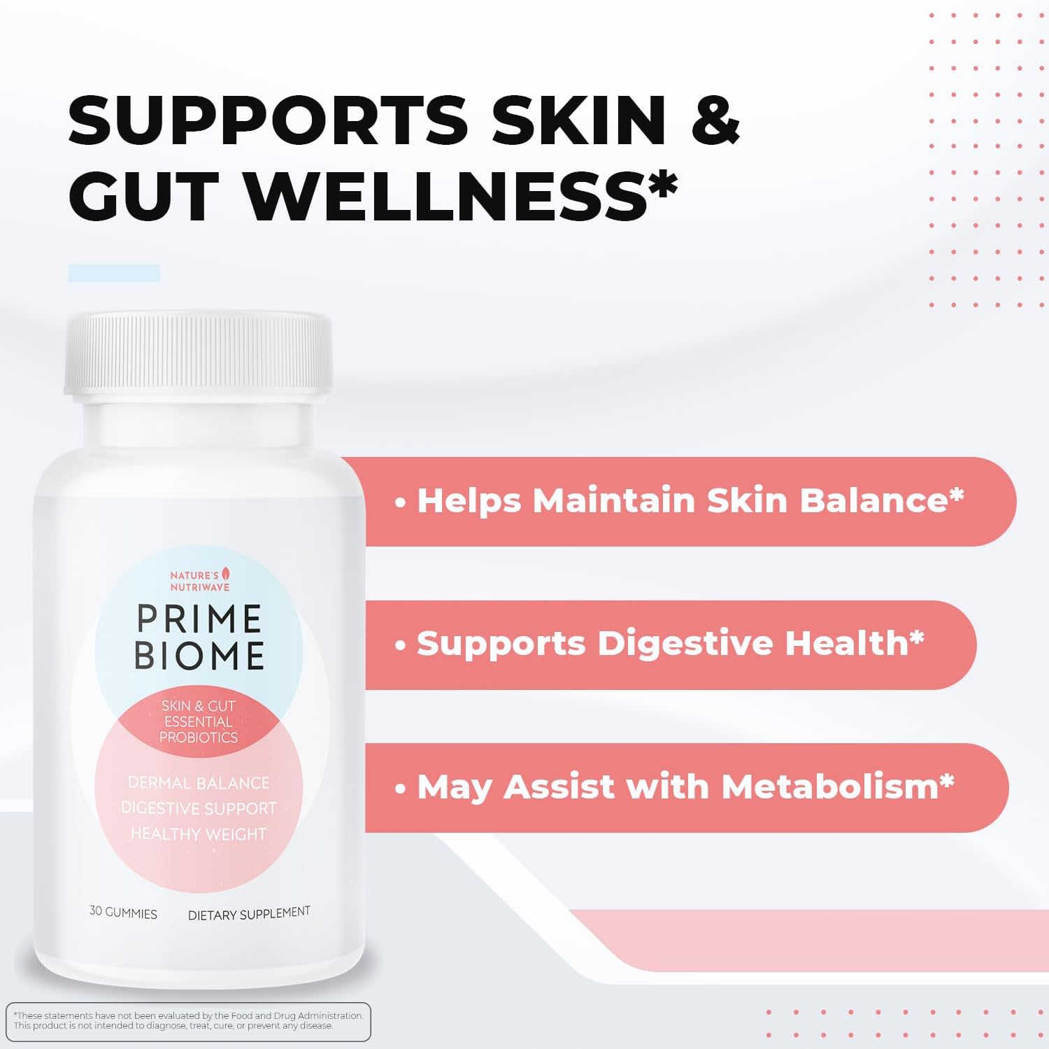 PrimeBiome Probiotic Gummies – Plant-Based Blend with Inulin, Lion’s Mane, Ginger & More– Non-GMO, No Stimulants, GMP Certified – 30 Gummies, 3 Month Supply