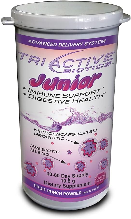 TriActive Biotics Junior for Kids – Powder Probiotic and Prebiotic Blend, 6 Billion CFU – Digestive Enzymes Supplement for Gut Health, Immune Support – Allergen-Free, Gluten-Free, Naturally Sweetened