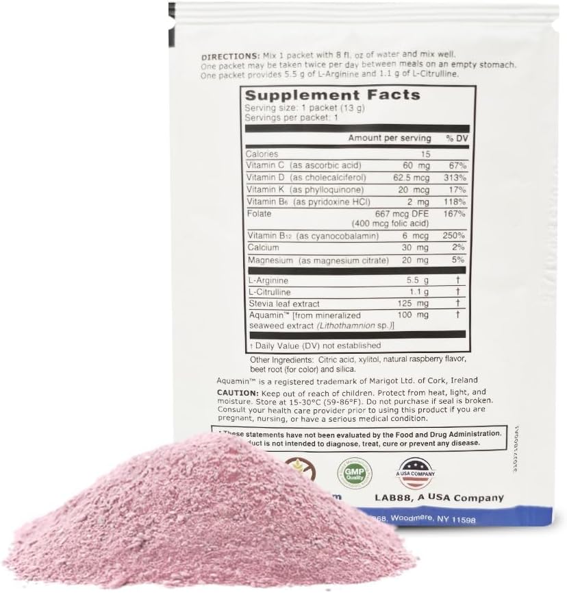 L-ARGININE PRO Supplement Powder | 60 Packets Single Serve Travel Size | 5,500mg of L-arginine Plus 1,100mg L-Citrulline, Raspberry