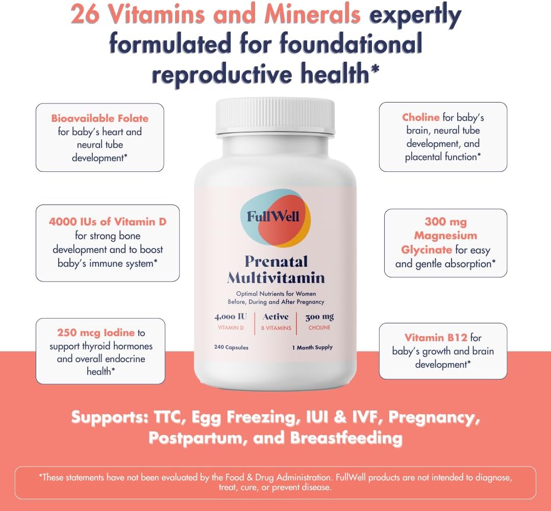 Prenatal Vitamins | Choline, folate, Vitamin D for fetal Growth, Brain Development | 26+ Vital Nutrients | Dietitian-Formulated, OBGYN Recommended, Non-GMO, 3rd Party Tested, 30 Servings
