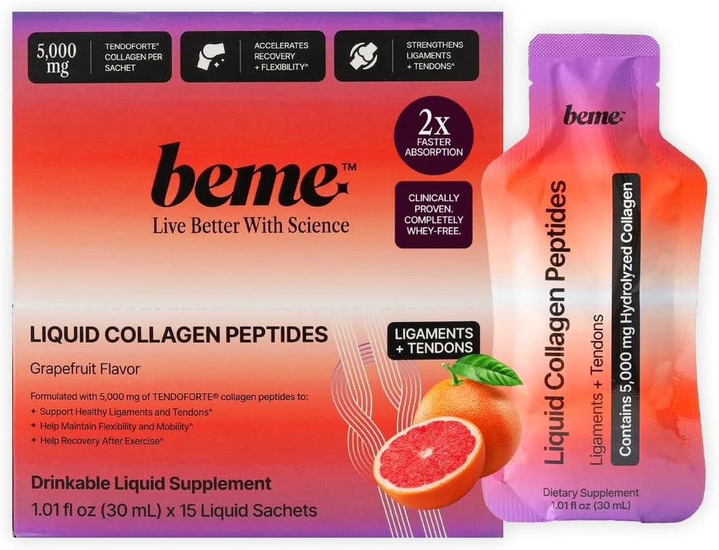 BeMe Liquid Collagen Peptides for Athletes - 5,000mg TENDOFORTE for Ligament & Tendon Strength - 2X Faster Absorption - Clinically Proven for Injury Prevention & Faster Recovery - Delicious Grapefuit