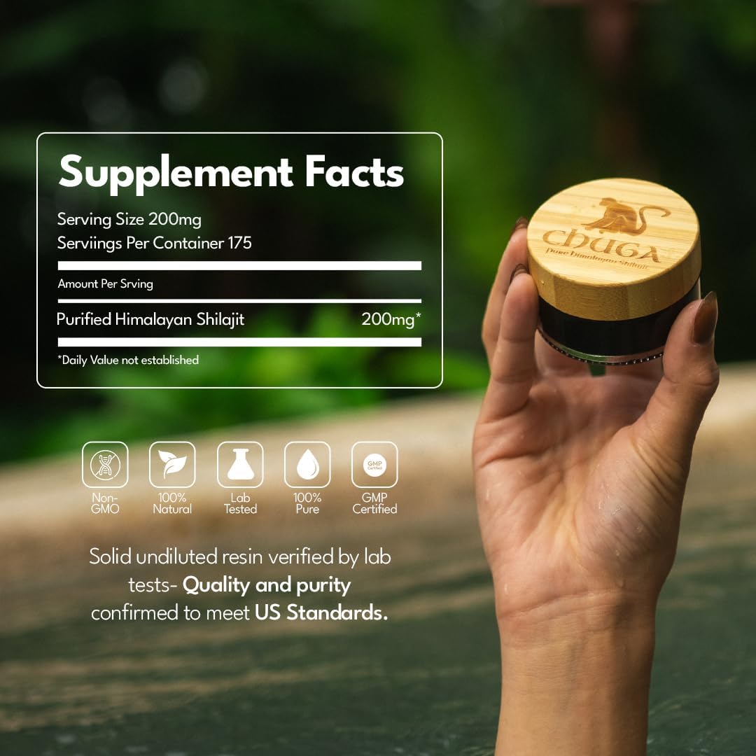 Chuga's Pure Himalayan Shilajit Resin | Naturally Sourced Grade A Shilajit, Organic Shilajit Harvested 16,000 Feet | Lab Tested in USA, 74+ Fulvic Acid | 100 Servings per 20 Gram Jar (Pack of 2)
