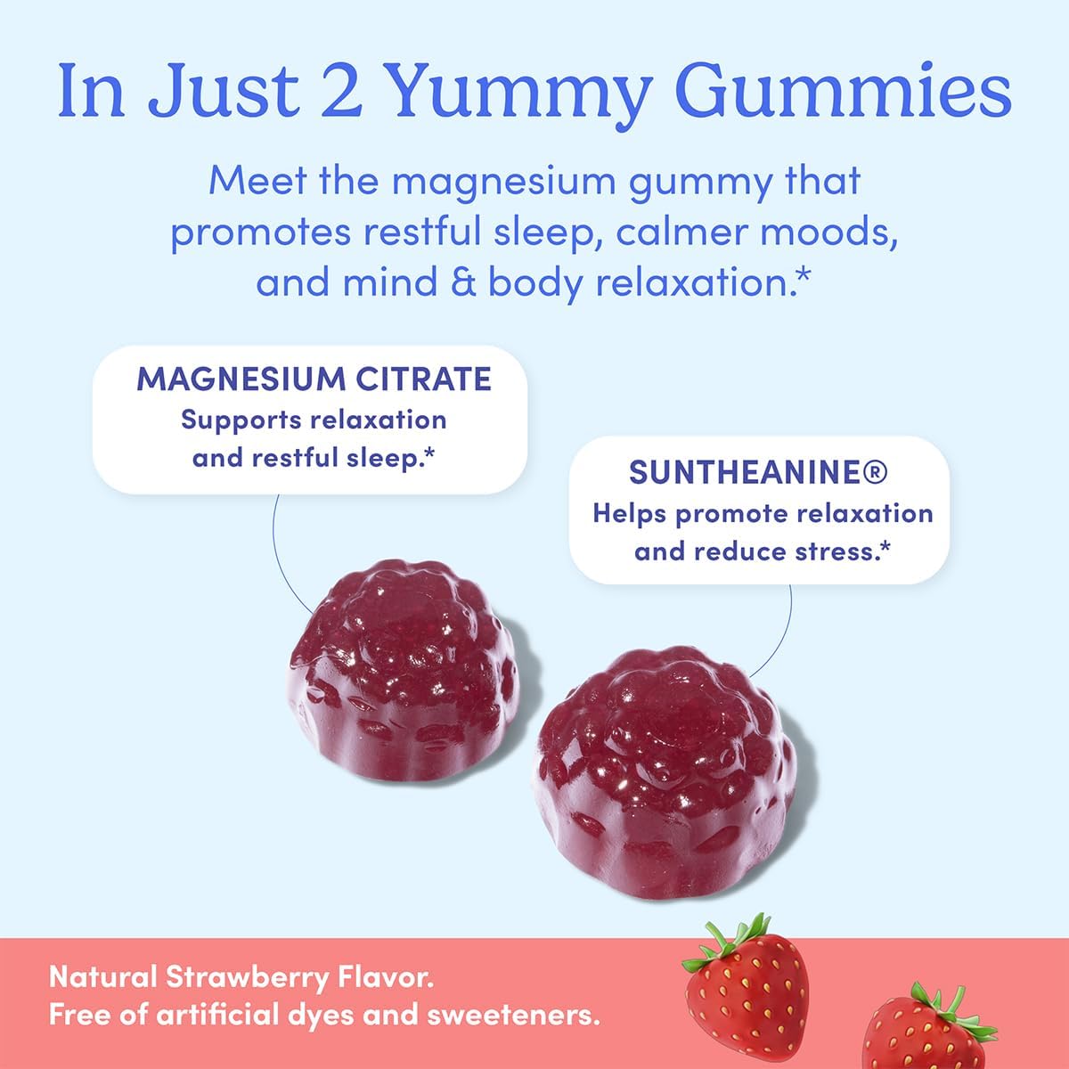 FIRST DAY Magnesium for Kids Gummies – Calm Kids Magnesium Citrate Gummies to Support Sleep & Relaxation – Bedtime Supplement with Suntheanine® L-Theanine, NO Melatonin - Strawberry - 30-Day Supply