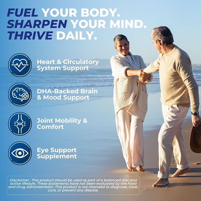 Vital Omega 3 Fish Oil Supplements 2400mg | 864mg EPA & 576mg DHA | 1440mg Total Omega-3 Fatty Acids | Promotes Brain & Heart Health | Non-GMO, Gluten-Free, Sugar-Free | Lemon | 30 Day Servings