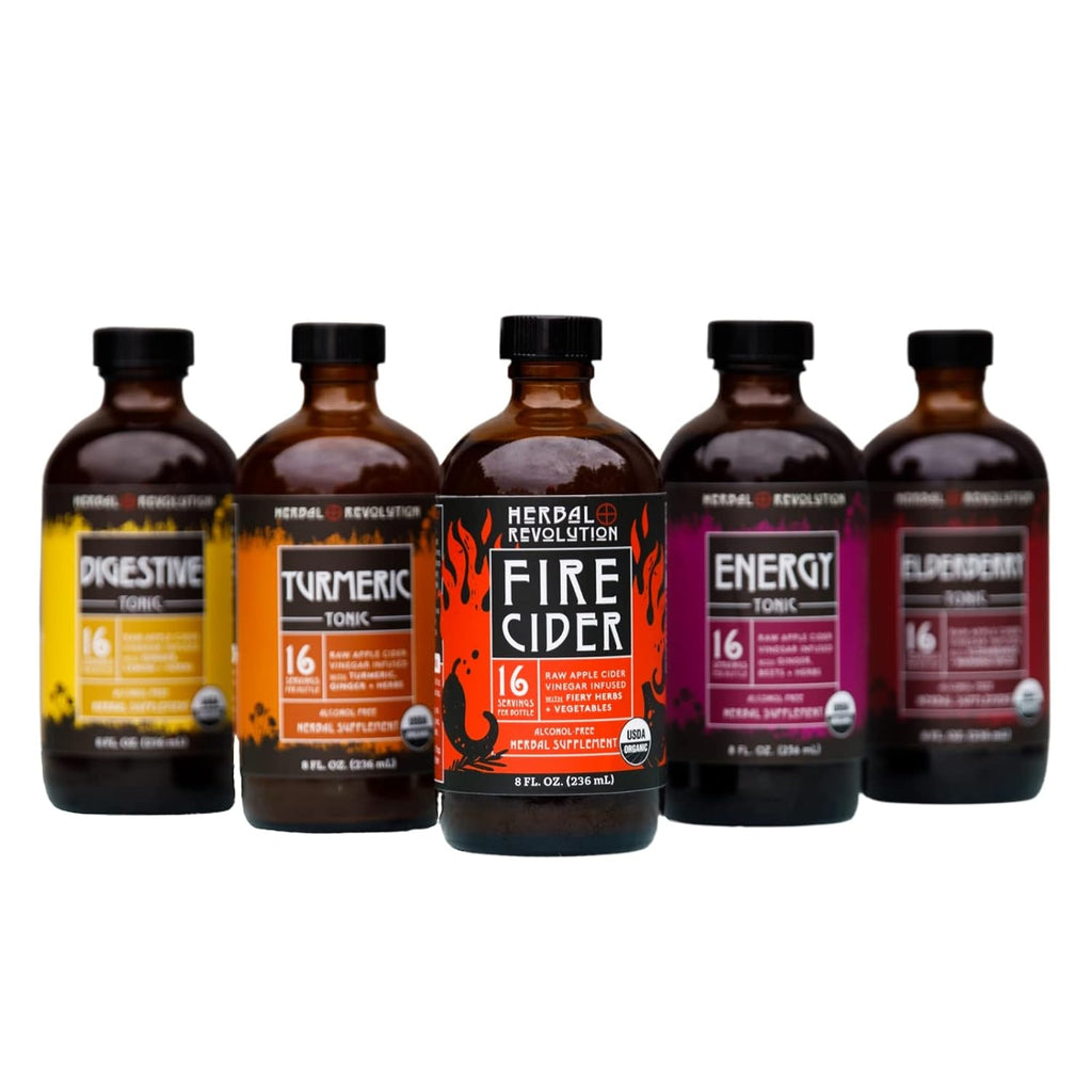 Herbal Revolution Fire Cider Apple Cider Vinegar - Certified Organic Non-GMO ACV Infused with Ginger, Horseradish, Hot Peppers, Honey, and More - Made Using Regenerative Farming Practices 8 Oz