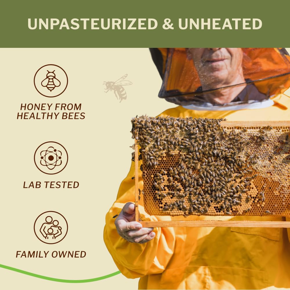 Oneroot 100% Canadian Wildflower Honey - 1.1 lbs, Unheated & Creamed - Nutrient-Rich, Natural Sweetener with Enzymes - Thick & Pure Raw Unfiltered Honey