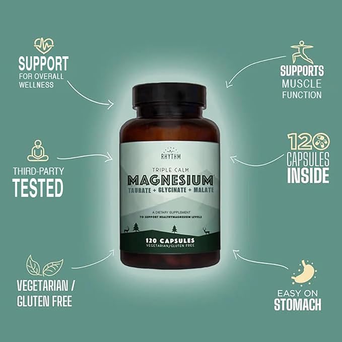Natural Rhythm Triple Calm Magnesium 150 mg – 120 Capsules – Magnesium Complex Compound Supplement with Glycinate, Malate, and Taurate to Support Muscle, Nerve, and Cardiovascular Health
