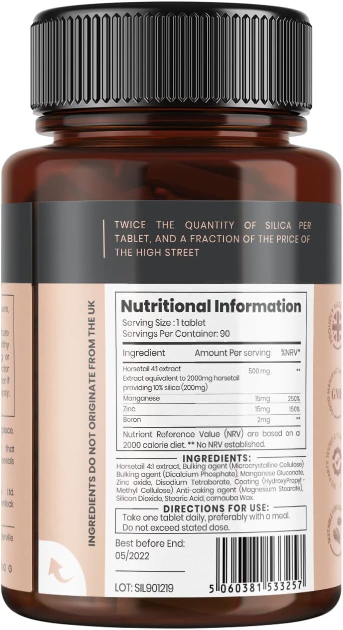 Double Strength Silica Complex – 12 Month Supply! (2000mg Horsetail Extract x 360 Tablets(4 Bottles of 90))