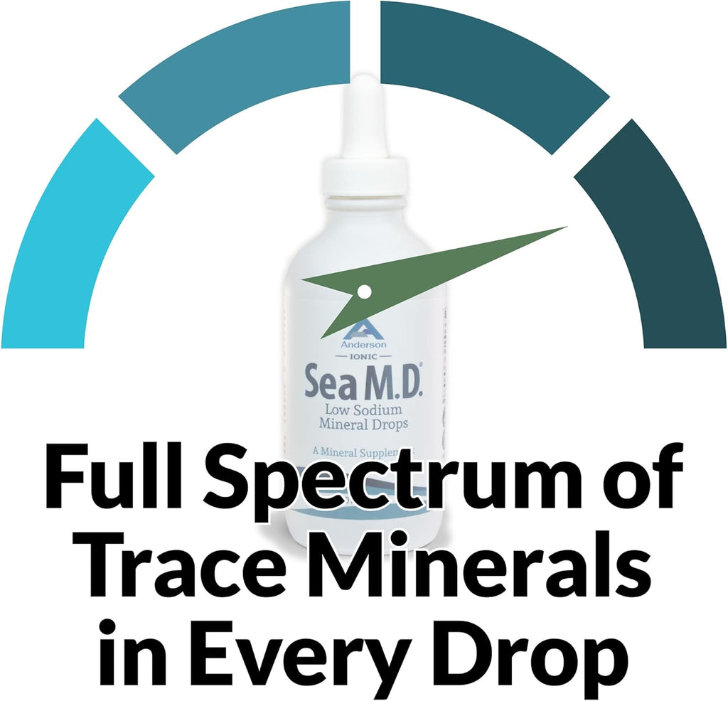 Anderson Sea M.D. Concentrated Trace Mineral Drops, Ionic Electrolyte Magnesium Supplement, Liquid Magnesium, Easy to Take, 4 fl oz, 60 Servings in Glass Bottle