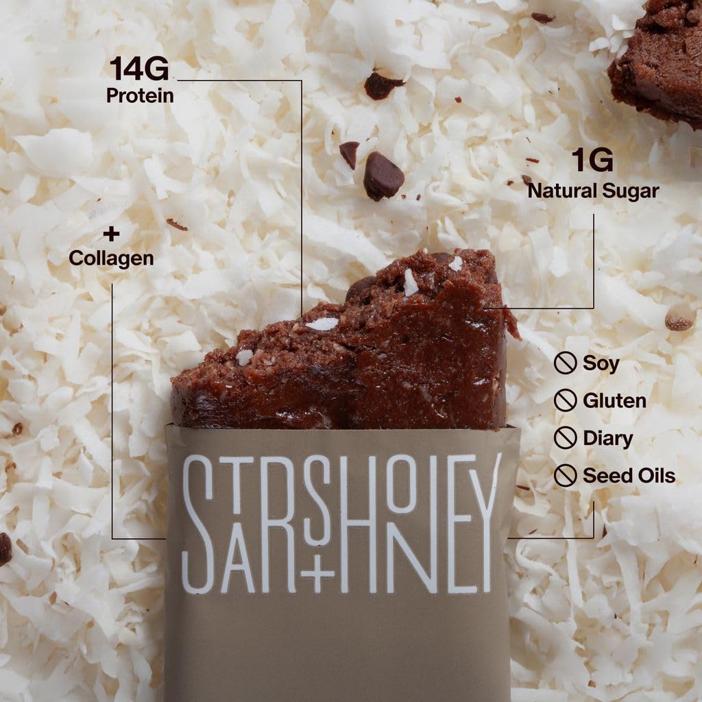Stars + Honey Protein Bars - Dark Chocolate Coconut, 14g Protein, 1g Sugar, w/Collagen Keto Friendly Snack - Gluten, Dairy, Seed Oil, & Soy Free - High-Protein Snacks for Energy & Recovery -10 pack