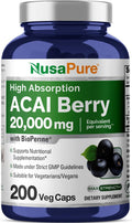 NusaPure Acai Berry Capsules 20000mg | 200 Veggie Caps | Non-GMO, Extract 50:1, Bioperine